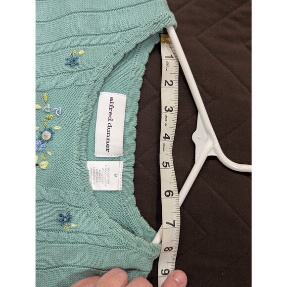 Pretty VINTAGE 1990s Alfred Dunner aqua short sleeve knit floral sweater size M - Picture 7 of 9